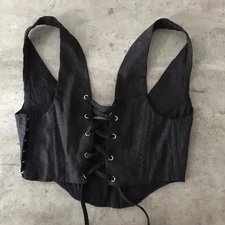 Olivaceous Top Womens Small Laced Corset Black Crop Linen Badie Indie Goth Rave