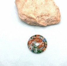 Floral Colorful Hand Blown Glass Donut Pendant