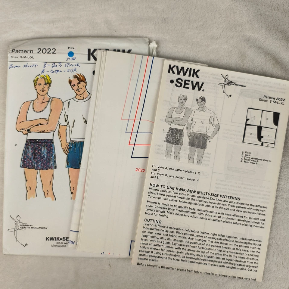 Vintage 90s Kwik Sew Pattern 2022 Men's Boxer Shorts S M L XL Uncut - Image 2 of 3