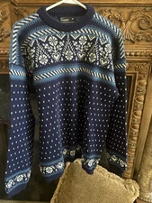 Figgjo of Norway 100% Virgin Wool Men’s Sweater Navy Size Large Nordic Design