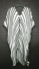 14th & Union Womens V-Neck Elbow Length Crochet Trim Printed Caftan Coverup OS