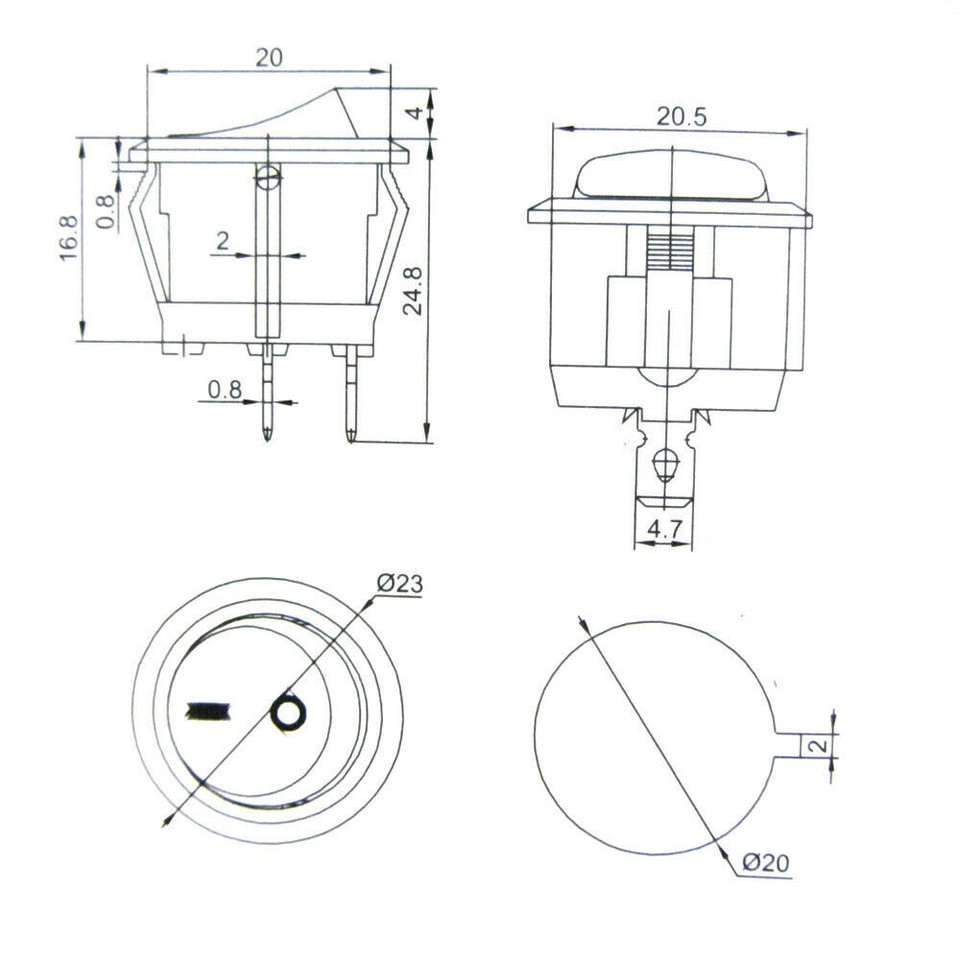 10x Round Rocker Switch Black ON/OFF I/O SPST Circular 12VDC 5A 10A ...