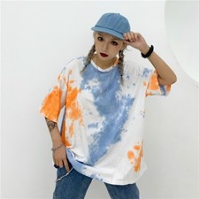 Women Summer Tie Dye T-shirt Blouse Top Short Sleeve Punk Loose Casual Oversize