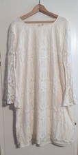 Tacera Elegant Long Sleeve Lacy White Bohemian Knee Length Dress Size 2X
