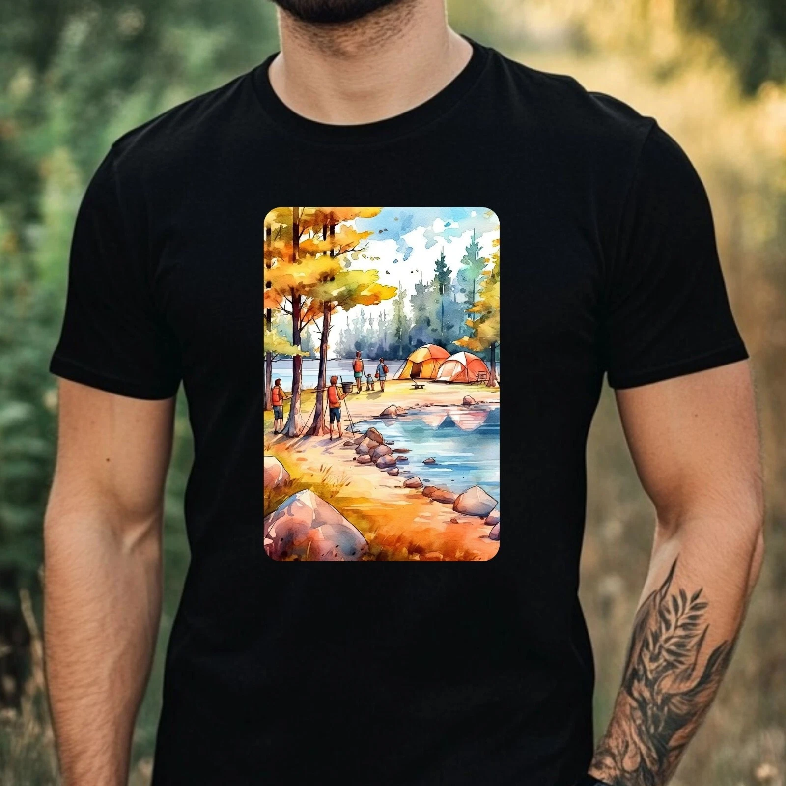 Mens Camping Theme Cotton T-Shirt Size XS to 5XL