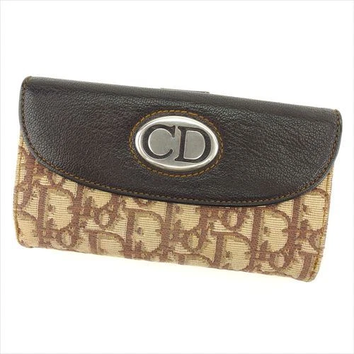 Dior Wallet Purse Trotter Brown Canvas Leather Woman Authentic Used T9019