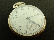 VINTAGE 16 SIZE ELGIN OPEN FACE POCKET WATCH GRADE 313 - RUNNING - FROM 1923