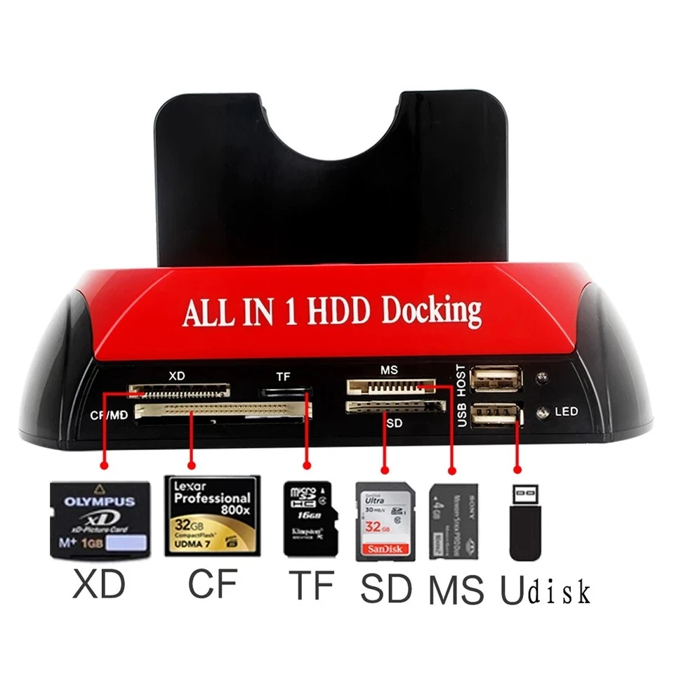 2.5" /3.5" HDD Docking Station SSD IDE Clone Hard Drive Multi Card Reader USB - Image 3 of 4