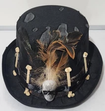 KBW Black Victorian Steampunk Top Hat Feathers NEW