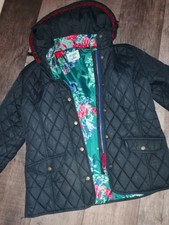 Dickins & Jones Padded Hooded Light Jacket - Size 14 Navy And Floral