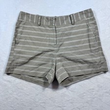 Darjoni Tan  White Stripe Flat Front Lightweight Linen Blend Shorts Size 6