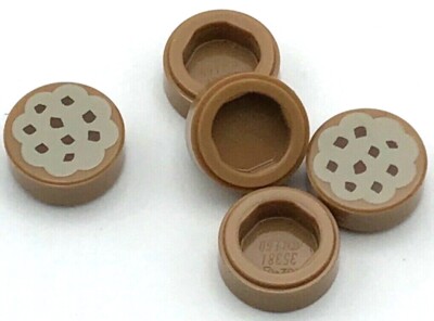 Lego 5 New Medium Flesh Tiles Round 1 x 1 with Cookie Tan Frosting and Chocolate