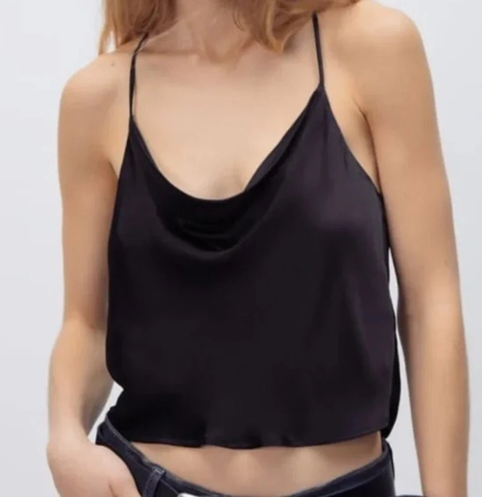 Black satin top zara hotsell