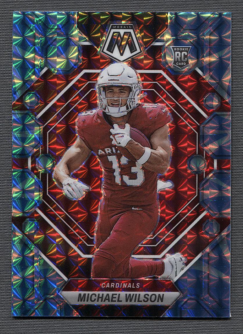 2023 Panini Mosaic #350 Michael Wilson Reactive Blue Mosaic RC