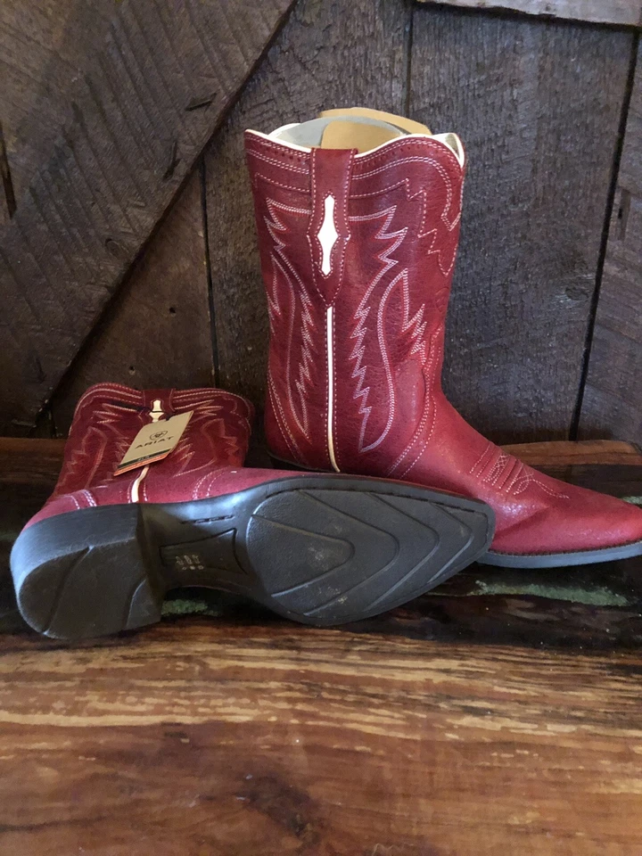 Ariat Child /Youth Red Cowboy Boots Footloose 6 Rodeo Cowgirl Western - Image 2 of 2