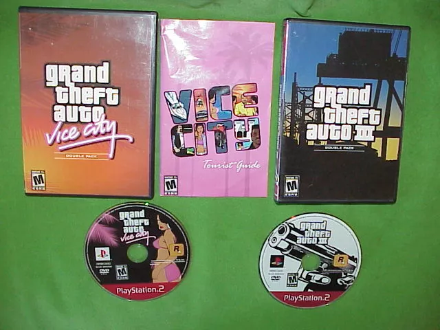 The box art for the double pack featuring GTA III and Vice City on