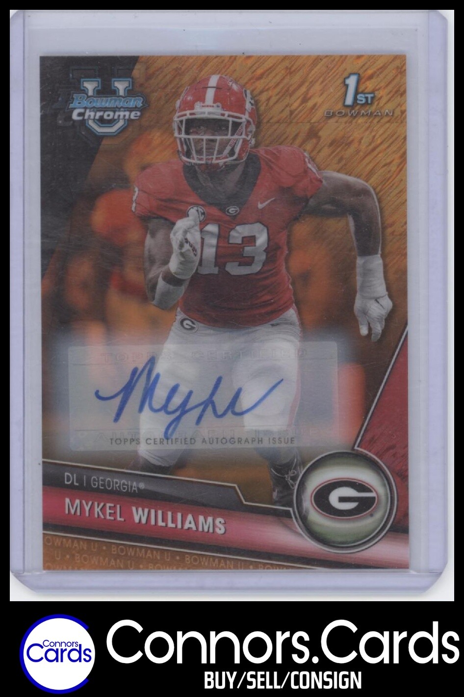 CB Mykel Williams Auto 2023 Bowman University Chrome #91 Orange Shimmer /25