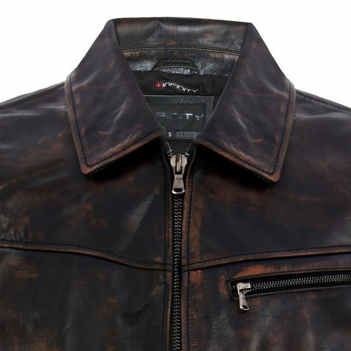 Men's Brown Vintage Retro Casual Zipped 100% Leather Biker Jacket - Picture 4 of 5