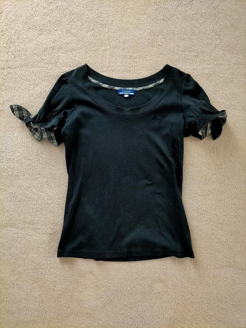 Burberry Blue Label Blouse Tops T-shirt Cotton Nova check Women Size 38 Used