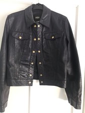Versace Jeans Couture Women's Navy Leather Bomber Jacket 12uk