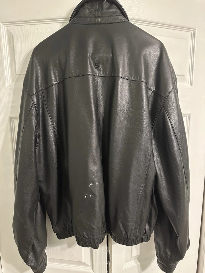 Chaqueta de cuero negra vintage NASCAR de cuero genuino Foto 2 de 3