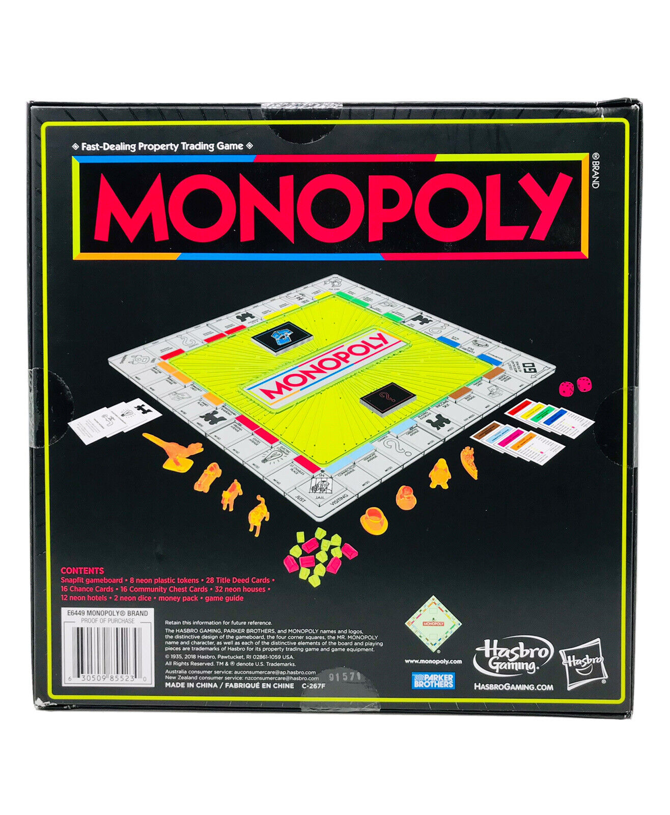 BLACKLIGHT Monopoly Neon Pop Board Game!! Cat T-Rex Duck Penguin Car Dog  Token