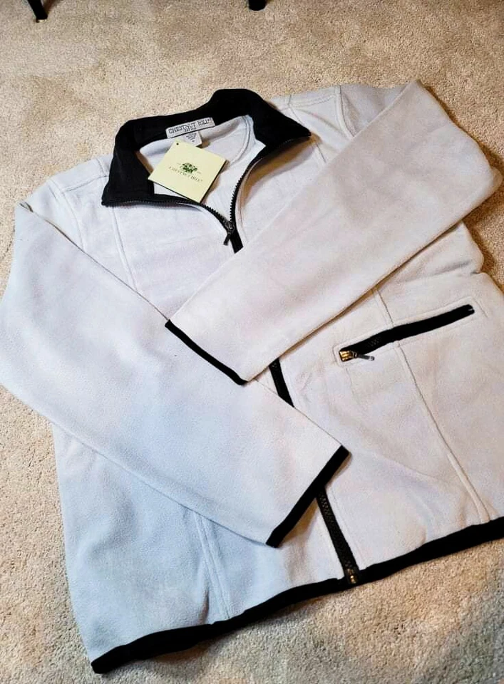 Chestnut Hill 女式超细纤维 Fleeze 全拉链夹克银色灰色 M 码 — 第 2/4 张图片