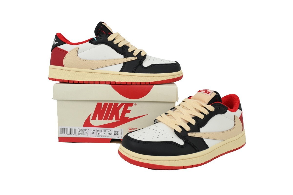 Travis Scott x Air Jordan 1 Black White Red Hook Men's Sneakers