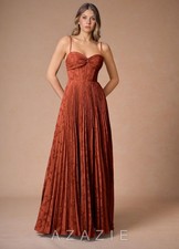 Akiko Mocha Coco Pleated Maxi Dress-AZAZIE|24024