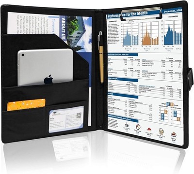 GraduationMall Schreibmappe A4 mit Klemmbrett - Schwarz Portfolio Padfolio -