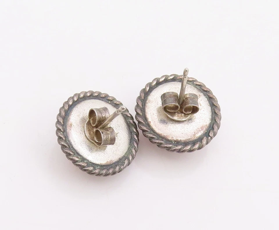 Pendientes vintage de plata de ley 925 ámbar miel borde cuerda retorcida perno EG13913 Foto 4 de 4