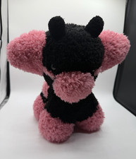 Handmade Crochet Fluffy Cow Black  Pink Plush Stuffed Animal Toy