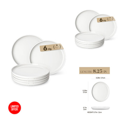 MALACASA LUNA Dessertteller Set 6 Stück 21 cm Porzellan Weiß