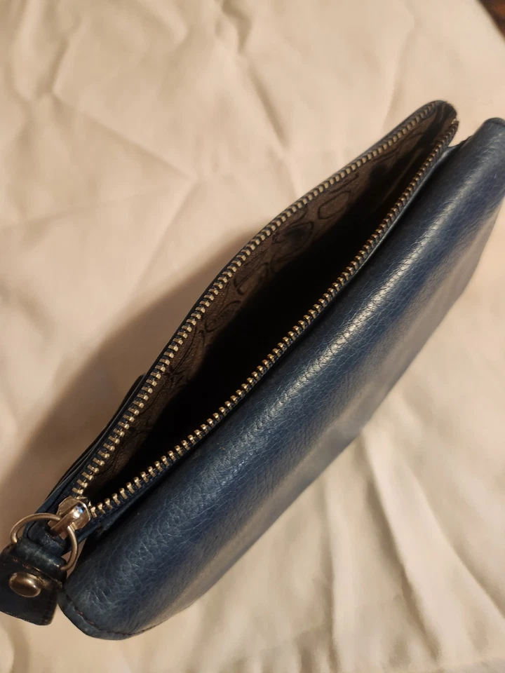 Cartera sin asas Fossil Bentley de cuero azul vintage con cremallera boho suave Foto 4 de 4