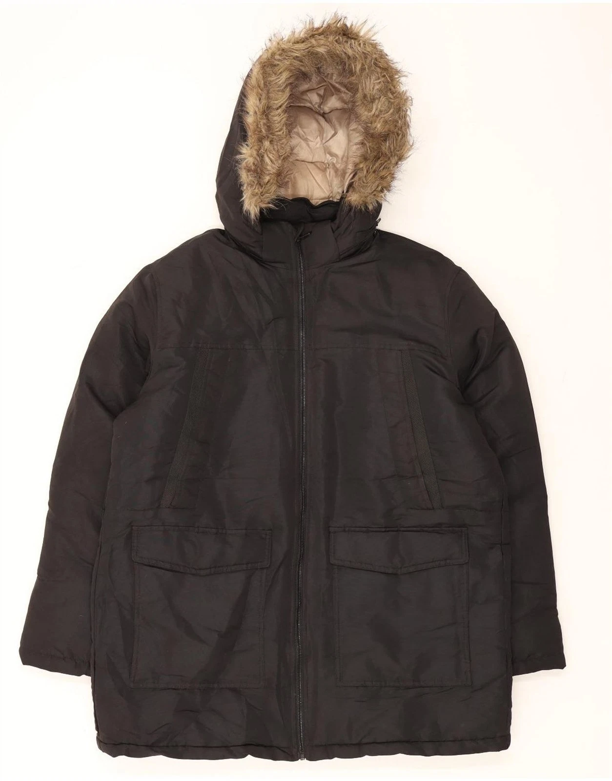 JACK & JONES Mens Hooded Windbreaker Jacket UK 42 XL Black Polyester BA01