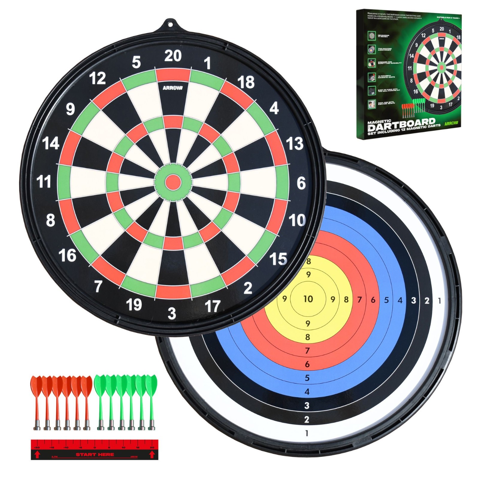 Arrow180 Magnetic Dartboard Set with 12 Darts Reversible Target