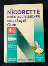 Nicorette nicotine polacrilex gum, 4mg. Stop smoking aid, Exp. 09/2027