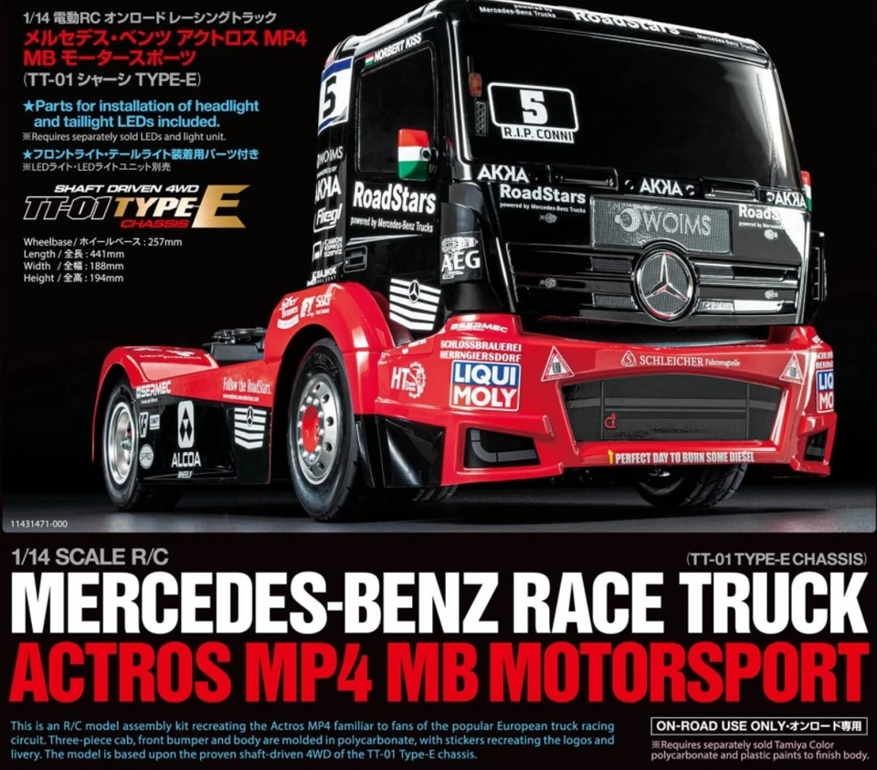 TAMIYA KAROSSERIE BAUSATZ M-B ACTROS MP4 RACE TRUCK 1:14 UNLACKIERT # 300051654 - Bild 3 von 4