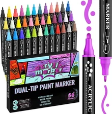 36 Pcs Color Dual Tip Acrylic Paint Pens Markers, Premium Acrylic Paint Pens