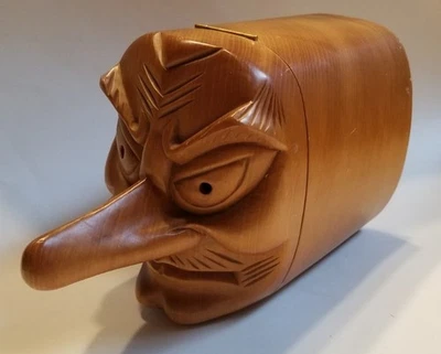 Vtg Dragonfly Jumeau Japanese Tengu Noh Hinoki Wood Hinged Box San Francisco - Image 1 of 4
