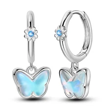 MULA Dream Aurora Butterfly Hoop Earrings CZ Women Jewelry 925 Sterling Silver