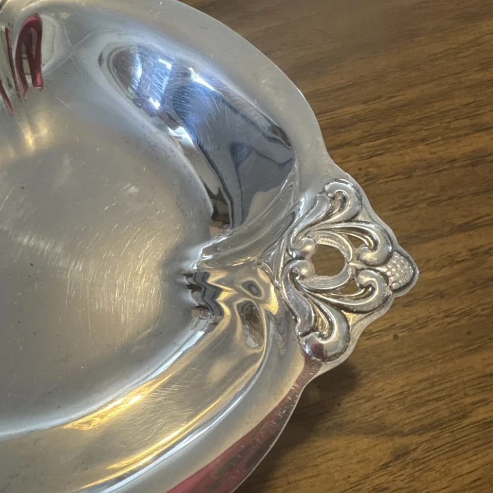 Plato de caramelo de compota de bellota redondo de plata real danés T188 internacional Foto 3 de 4