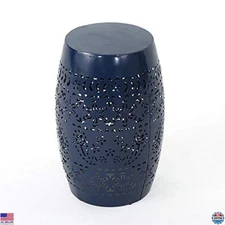 12" Dark Blue Iron Outdoor Side Table for Patio or Garden Use