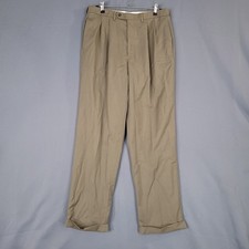 Chaps Men's Khaki 32x31 Wool Dress Pants Comfort Stretch Flat Front