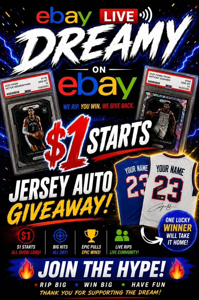 $1 Starts & Jersey Giveaway with DREAMY on eBay 🔥