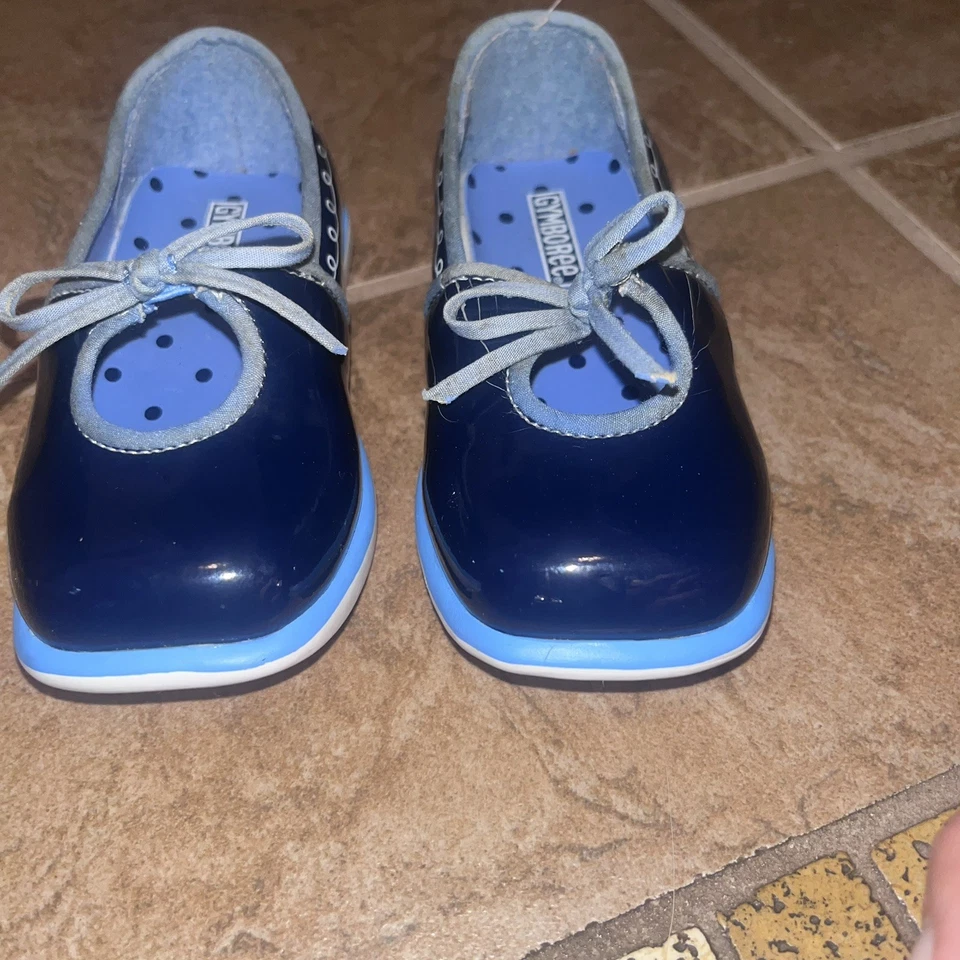 Sapatos femininos vintage para observação de baleias Gymboree azul couro envernizado arcos tamanho 4 - Imagem 2 de 4