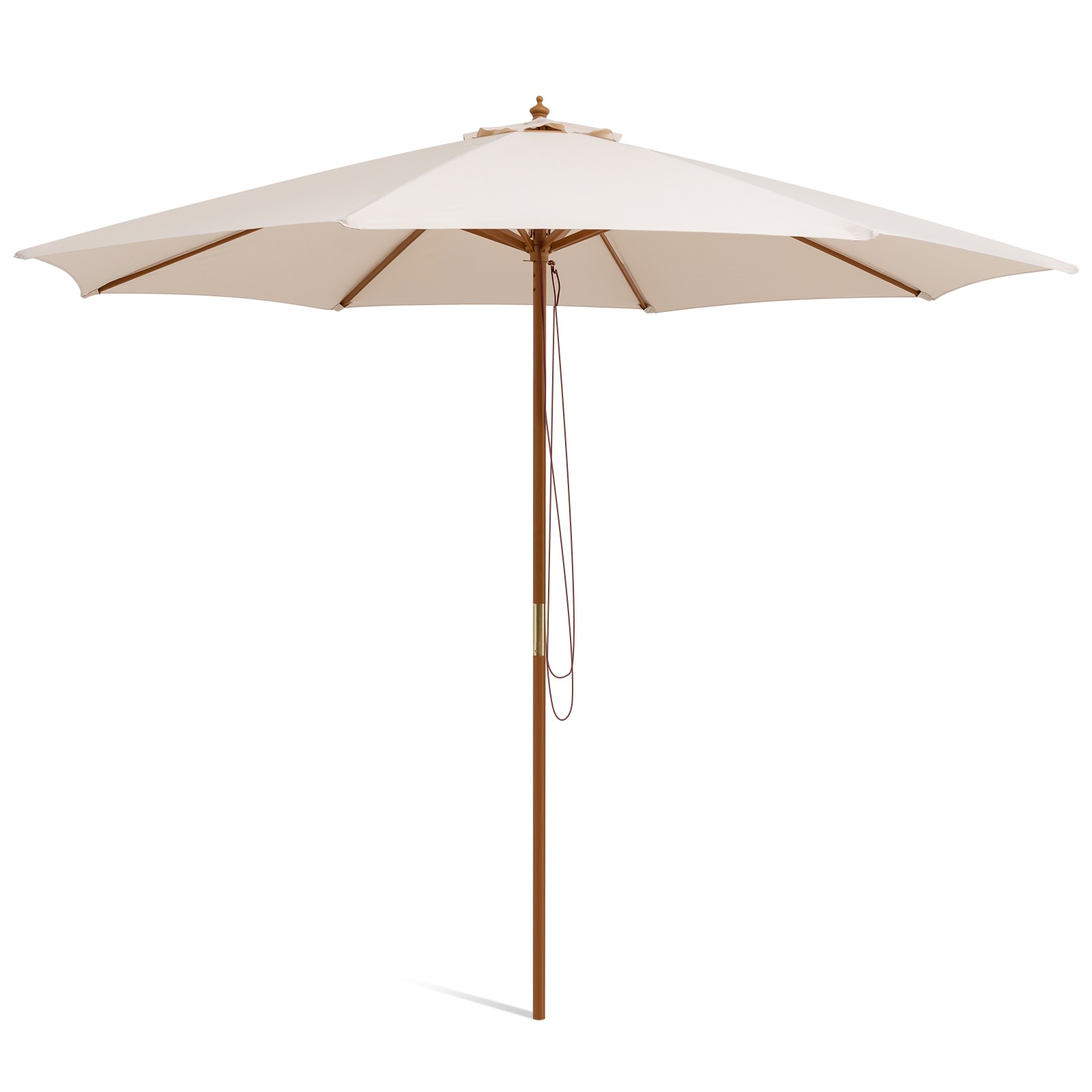 Patio 10FT Wooden Market Table Umbrella Pulley w/8 Bamboo Ribs Sunshade Canopy