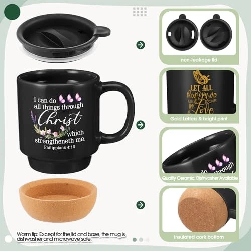 6 tazas cristianas de Navidad para mujer a granel 15 oz versículo bíblico mariposa negro Foto 3 de 4