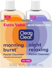 2-Pack CLEAN & CLEAR Facial Cleansers Citrus Scent, Morning Burst - Night Relax