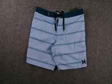 Hurley Boardshorts Youth 12 26 Blue Striped Swim Trunks Drawstring Back Pocket